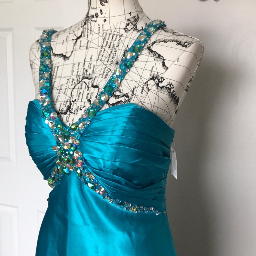 👹Coastal Coquette Colorful Vibrant Draped Satin Bead Formal Prom Evening gown XL - Picture 3 of 8